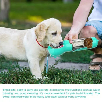 300ml/500ml Dog Water Bottle 4 in 1 Portable Pet Water Bowl Dispenser with Dog Whistle, Pet Travel Water Cup with Food Container 2