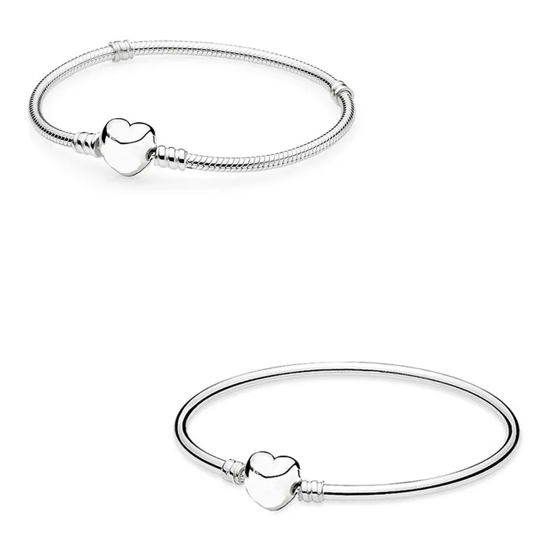 

Authentic 925 Sterling Silver Moments Love Heart Clasp Snake Chain Bracelet Bangle Fit Bead Charm Diy Fashion Jewelry