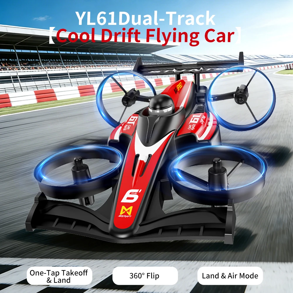 Drone YL61 pour Enfant bleu posé au sol, hélices transparentes et structure légère
