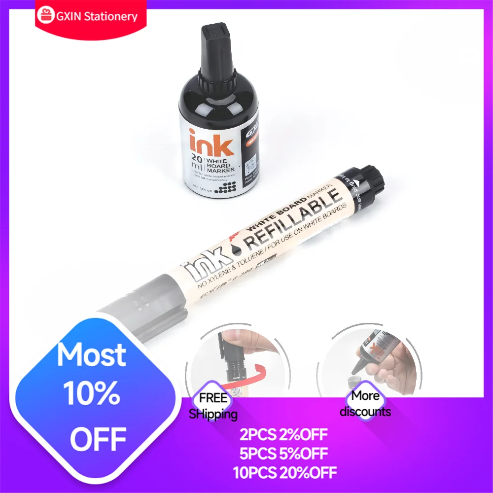 GXIN G280 12Pcs Dry Erase Markers Back to School Useful Offices Accessories Color Erasable Whiteboard Marker Refillable Ink Pens