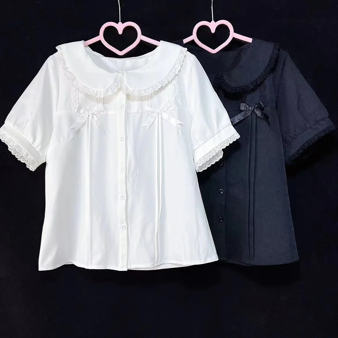 Japanese Style Lolita JK Inner Blouse Lace Stitching Doll Collar Short Sleeve Single-Breasted Sweet Cute White Shirt Top Women