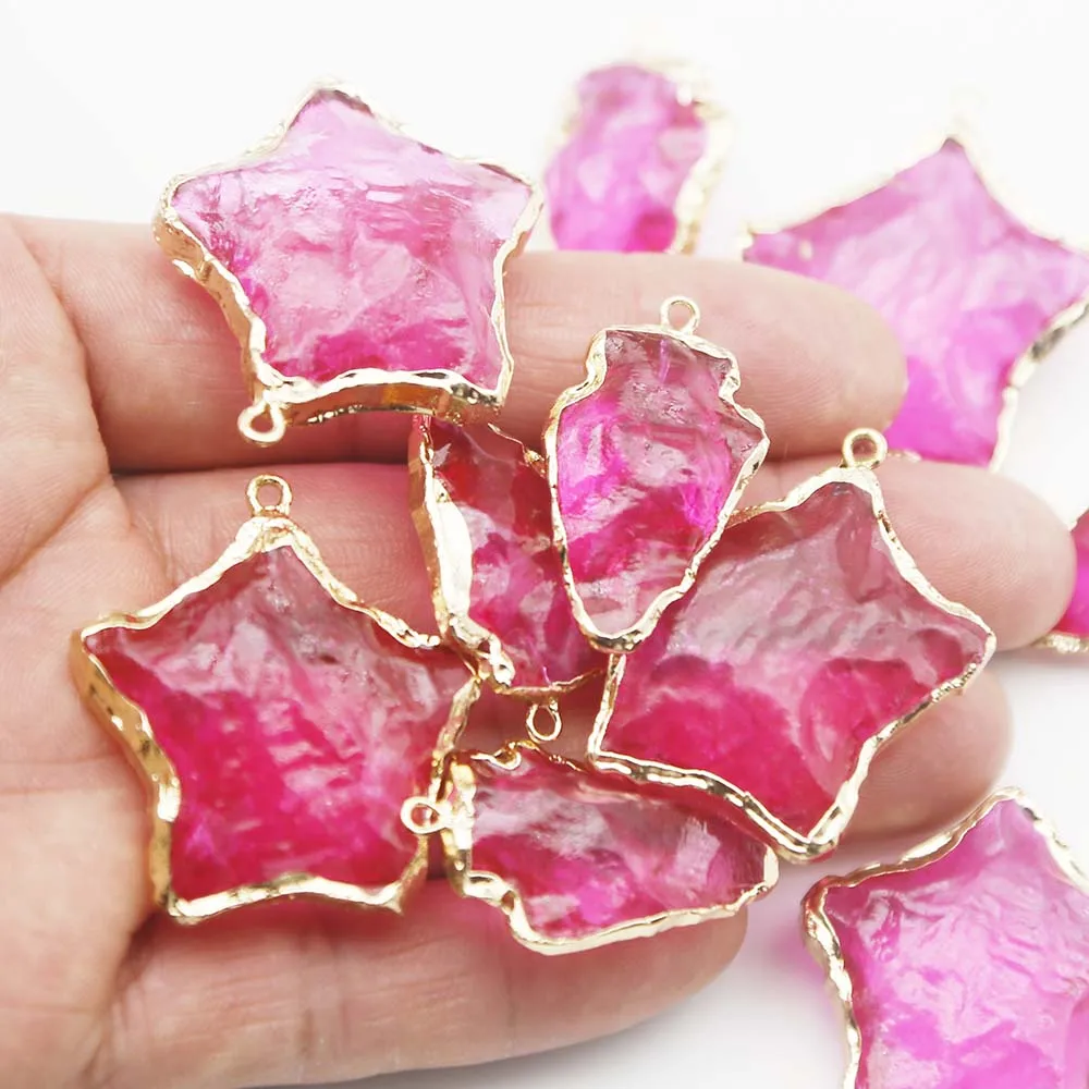 Cross Border Crystal Glass Gold Five Pointed Star Sevencolor Gold Bag Edge Pendant Diy Jewelry Accessories Keychain Pendant 8Pcs