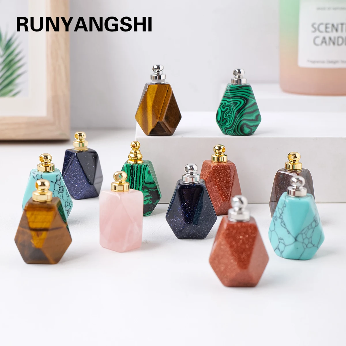 1 шт. натуральный хрустальный драгоценный камень, лечебный камень, бутылка эфирного масла, женское украшение для ожерелья