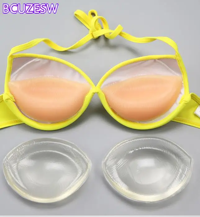 Dropship 1 Pair Push Up Silicone Triangle Bikini Swimsuit Bra Insert Pads Bra Pads Pasties Invisable Breast Enhancer Lingerie 1 pair 8cm sexy thick latex bra pads breast insert push up bra enhancer swimsuit bikini padded removeable chest accessories