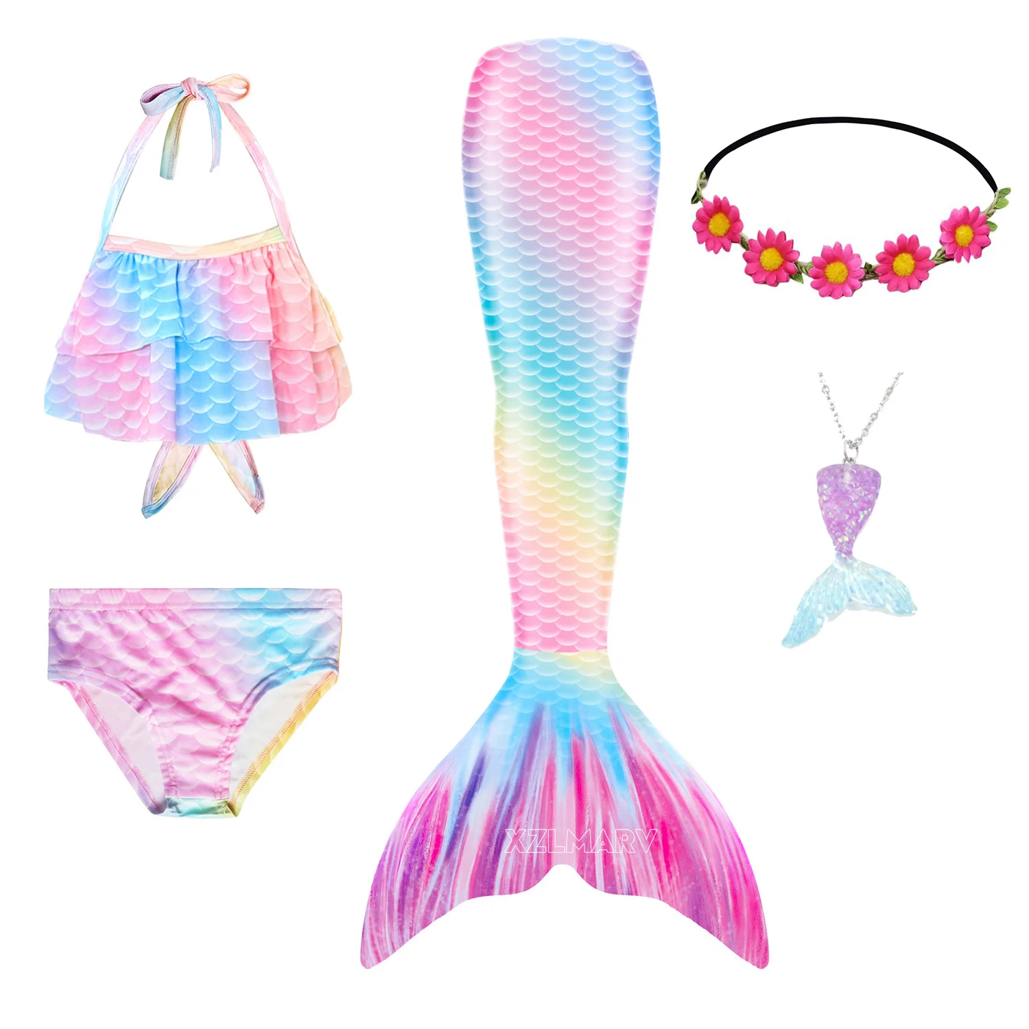 Girls Mermaid Tails for Kids Memaid Swimsuit Bikini Bathing Suit Halloween Costume Children Can add Monofin For Pool 5pcs