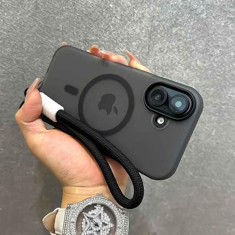 Ultrathin Matte Candy Colored Magnetic Phone Case with Wrist Strap and Magsafe Cover