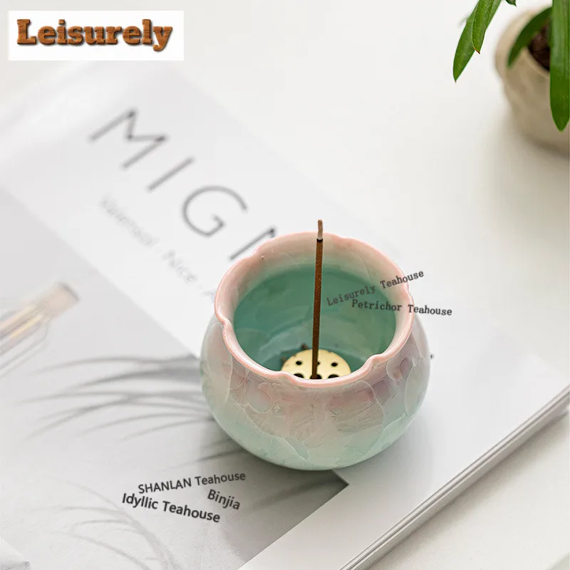 Kiln Change Crystal Glaze Lucky Bag Incense Holder Water Fountain Decoration Incense Burners Consecrate Censer Indoor Craft Gift