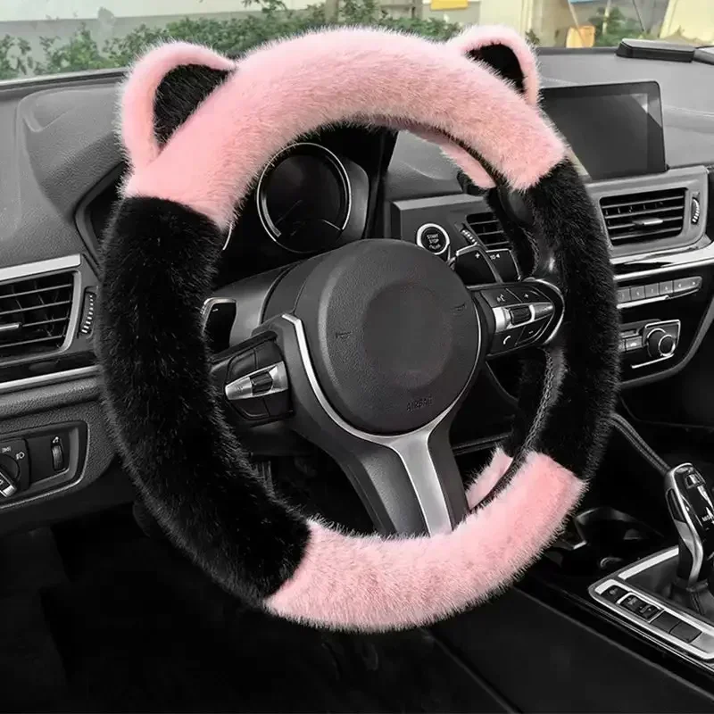 Winter Plush Thickened Cat's Ears Steering Wheel Cover Cute Cat-Ear Shaped Protective Car Steering Wheels & Accessories