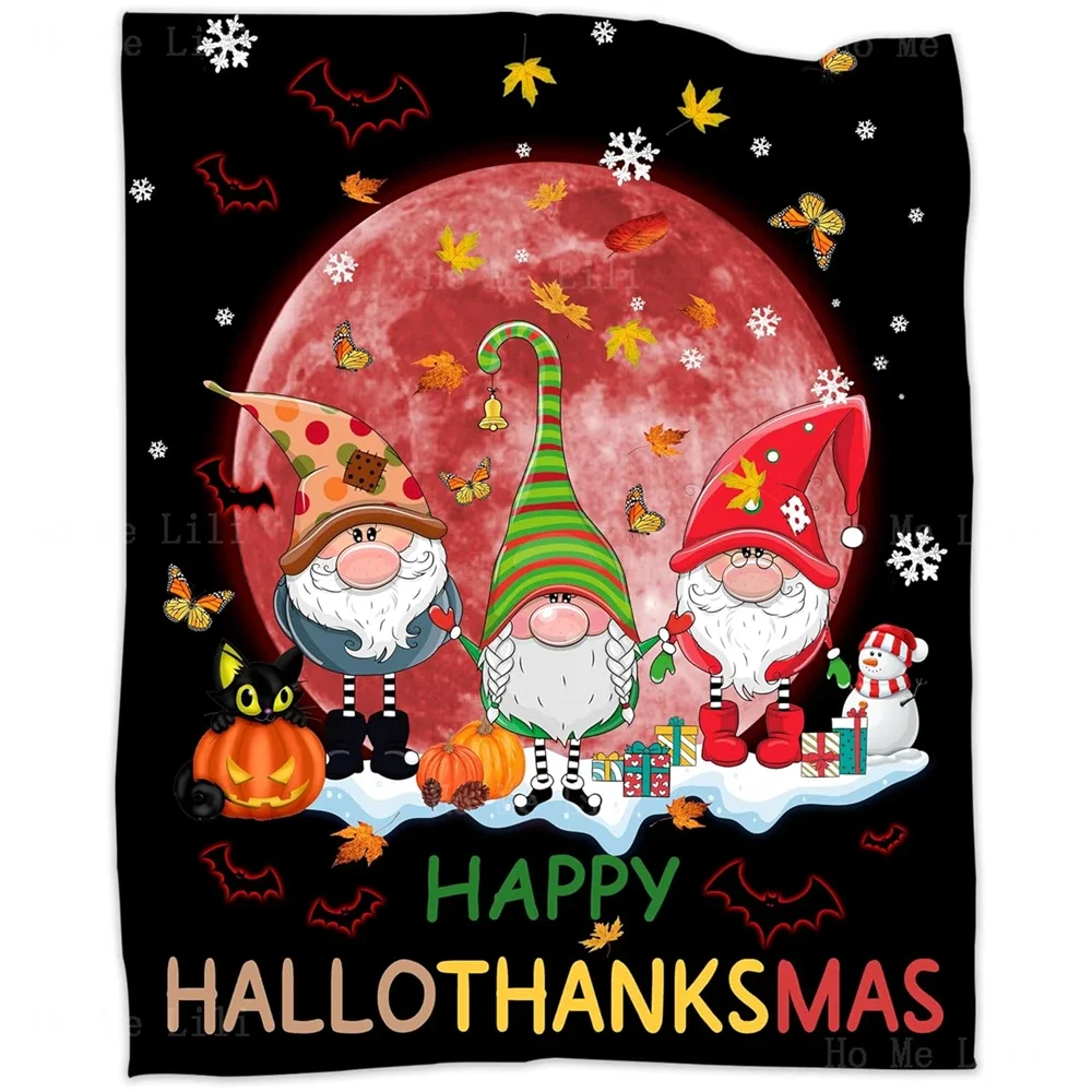 

Halloween Gnome Thanksgiving Cat Snowman Merry Christmas Red Plaid Elk Santa Snowman Xmas Tree Warm Flannel Blanket