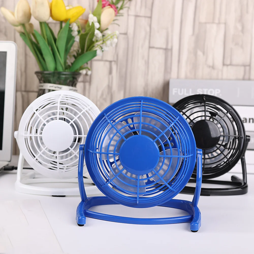 Compact USB-Powered Silent Desktop Fan – 180° Rotatable 4-Blade Cooling Solution