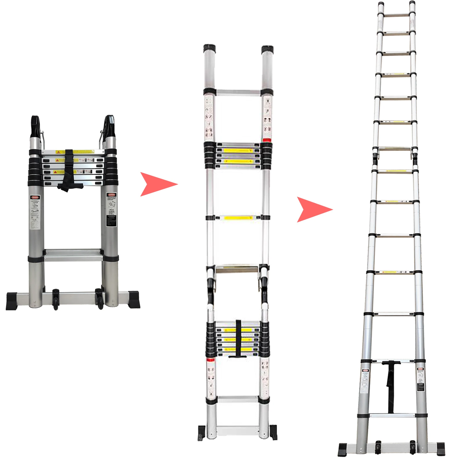 Telescopic Ladder Aluminium Multi-Purpose Ladder 2-in-1 Straight A-Frame Ladder with EN131 Certified Max Load 150kg 3.8M / 5.8M
