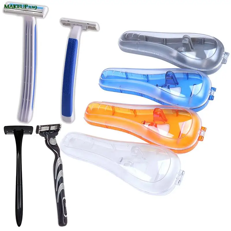 

1PC Portable Men's Razor Blades Holder Box Portable Blue Travel Shaver Holder Box Case Shaving Machine