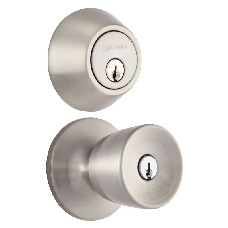 

Brinks, Keyed Entry Tulip Deadbolt and Doorknob, Satin Nickel, Combo Pack