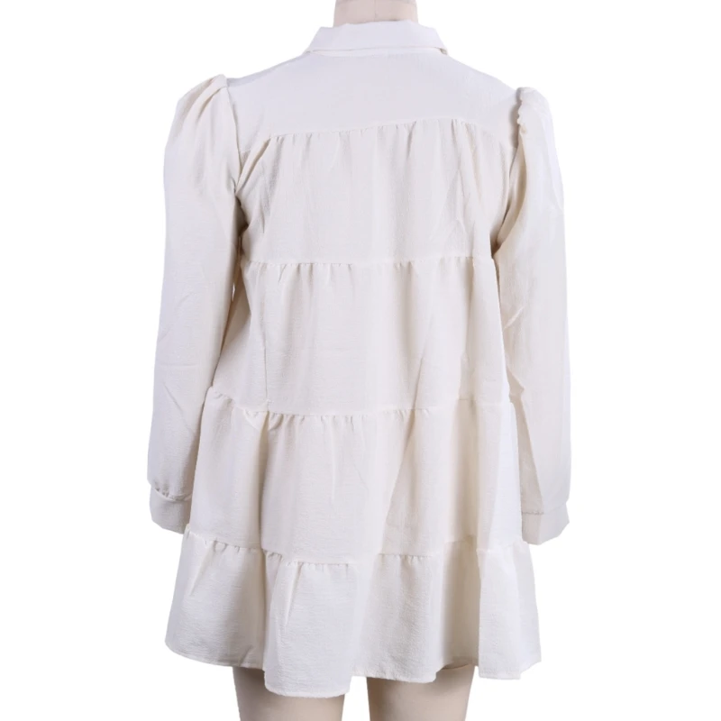 

Women Long Sleeve Single Breasted Ruched Texture Tiered Ruffled Shirt Mini Dress N7YE
