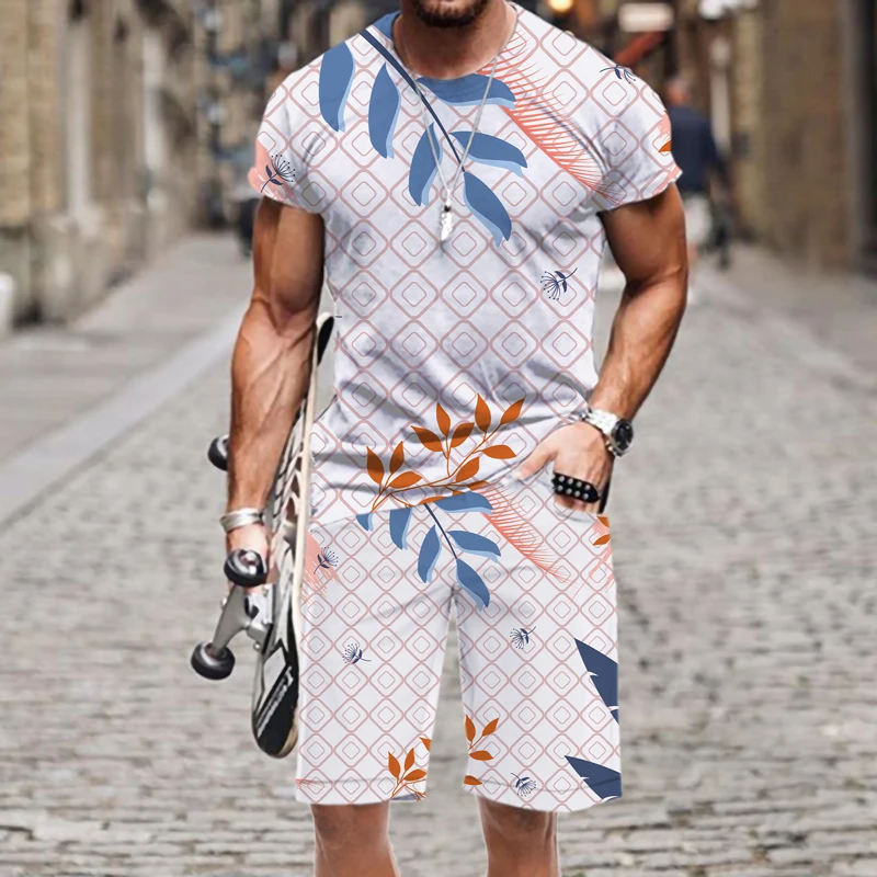 

Men's T-shirt Shorts Set Fashion Hot Graffiti Painting Pattern O Neck Beach Sportswear Tracksuit Street Outfit Harajuku Summer