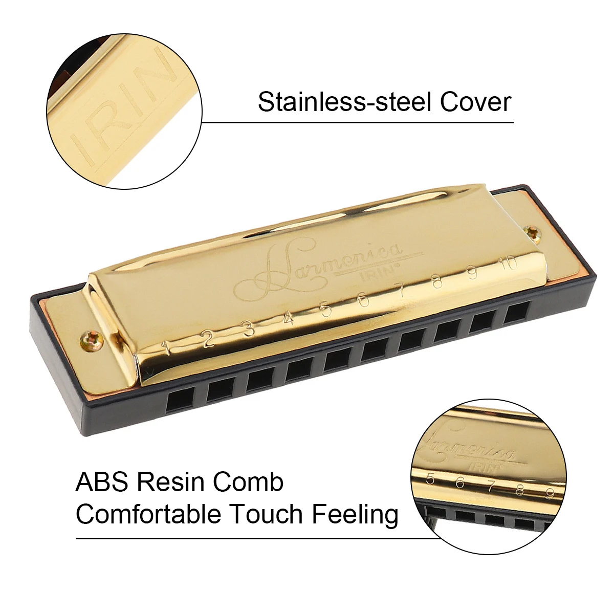 Description Picture 4 of itemSilver / Gold KeyC 10 Hole 20 Tone Blues Harmonica for Professional Player Beginner with Case, Stainless Steel Mouth Organ