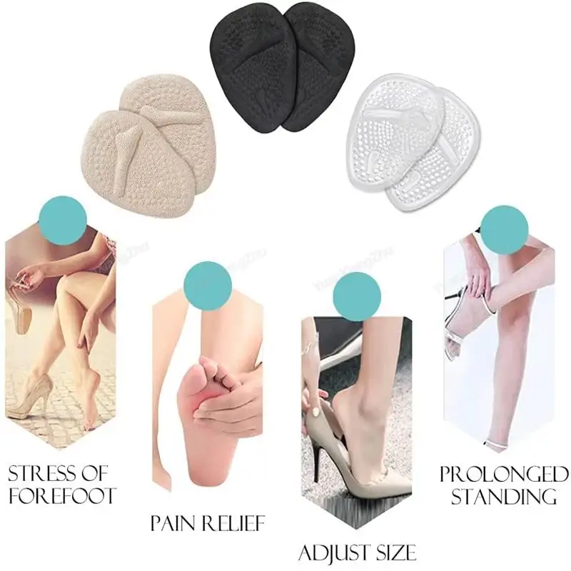 Silikon Halbe Einlegesohlen Gel Frauen Vorfuß Pads Plantarfasziitis Relief Bequeme Fuß Pads Stoßdämpfung Schuh Pad Fußpflege – Detail 17
