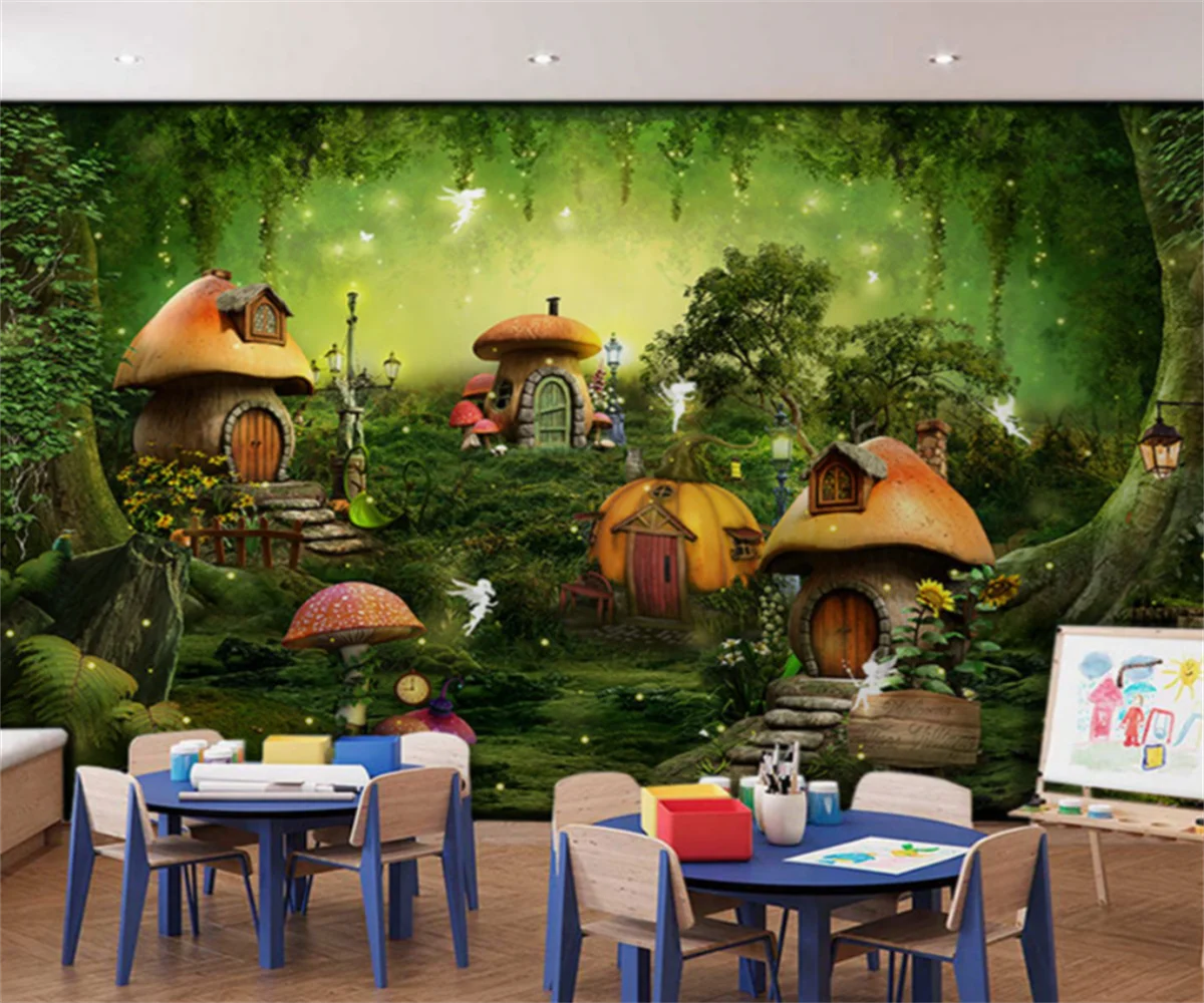 beibehang papel de parede Custom modern new bedroom living room mushroom dream scene landscape painting background wallpaper