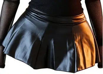 Womens Wetlook Sexy Skirt PU Leather Ruffle A-line Skirt Lingerie Nightwear Miniskirt for Party Club Music Festival Pole Dancing 1