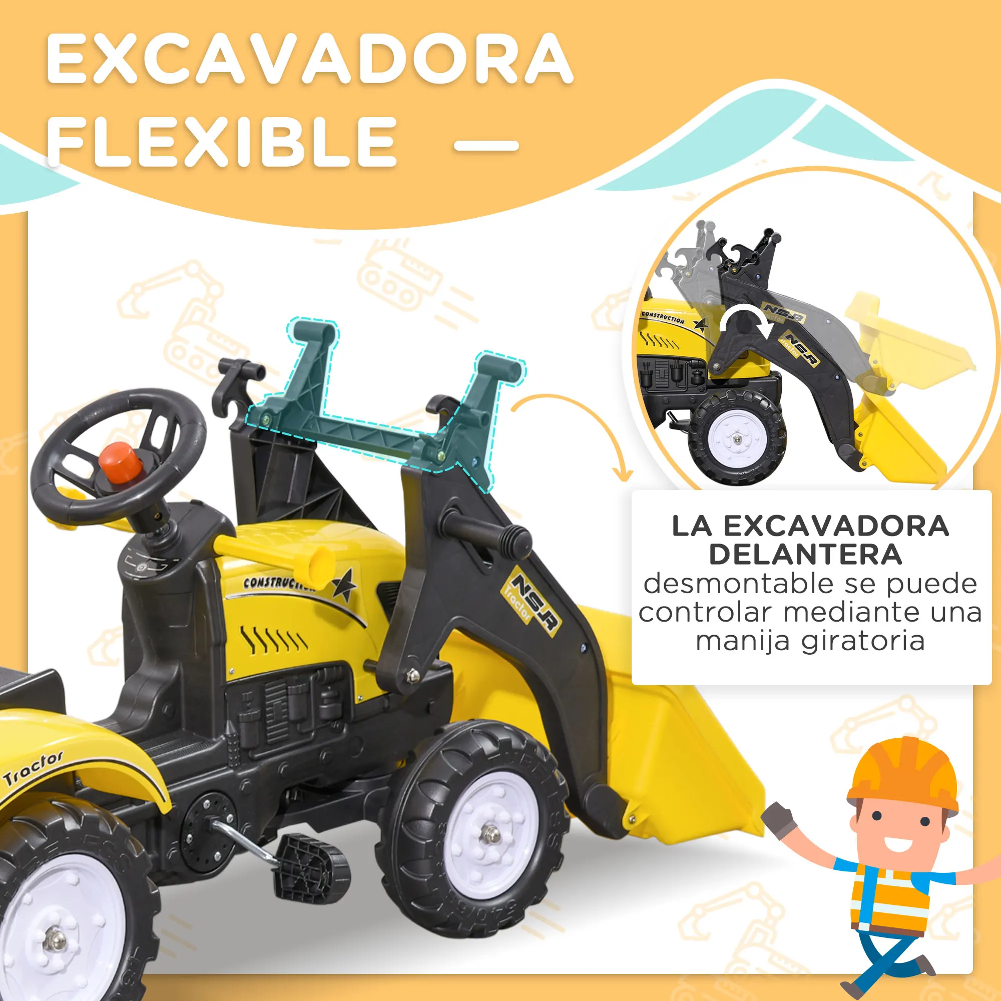 Homcom Pedal Tractor for Children Years Old with Trailer