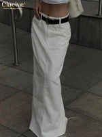 Clacive Fashion Loose Beige Denim Skirts For Women 2025 Casual High Waist Long Skirt Elegant Classic Solid Skirt Female Clothing - Image 2
