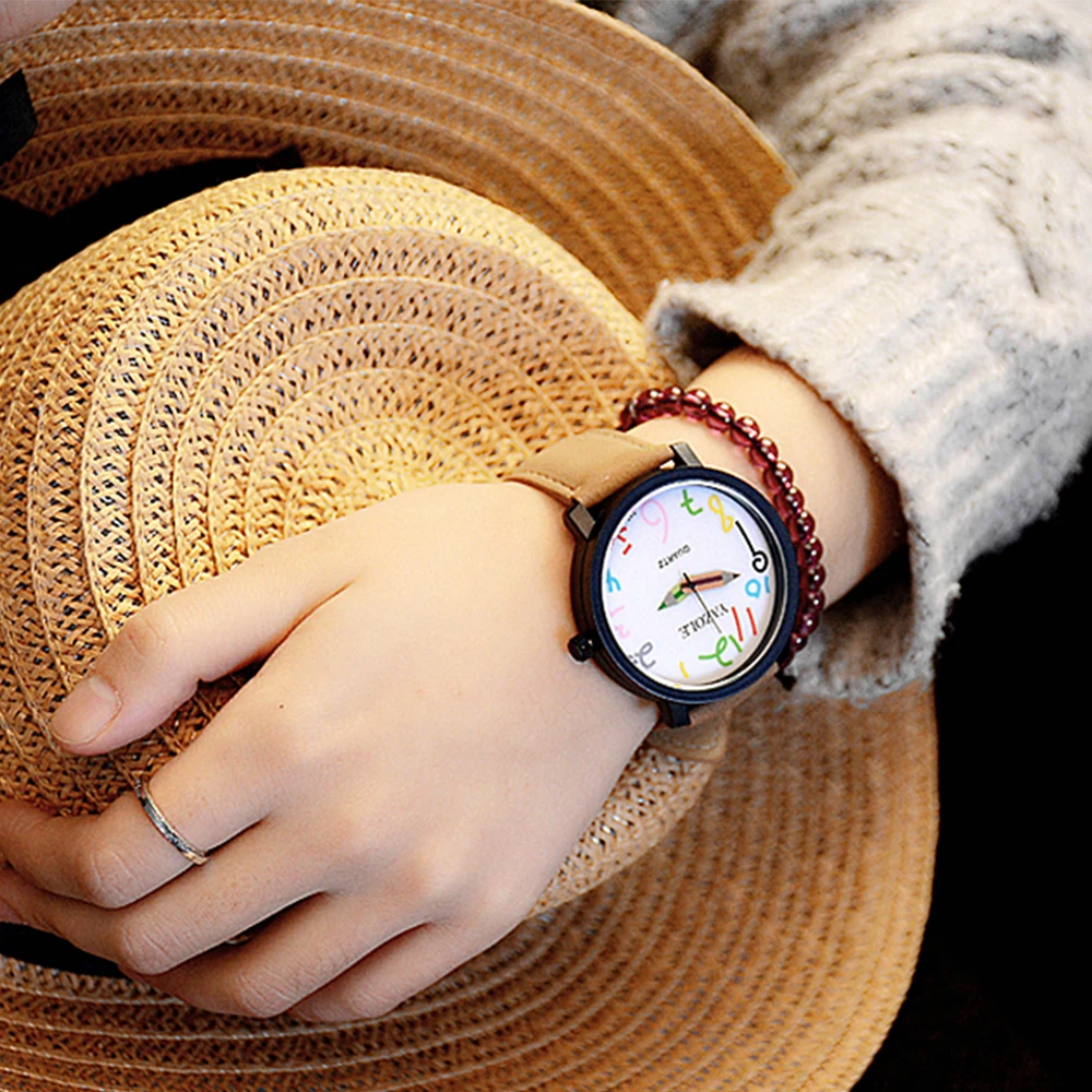 ساعة للأطفال ساعة كوارتز بمؤشر قلم رصاص وحزام جلدي...