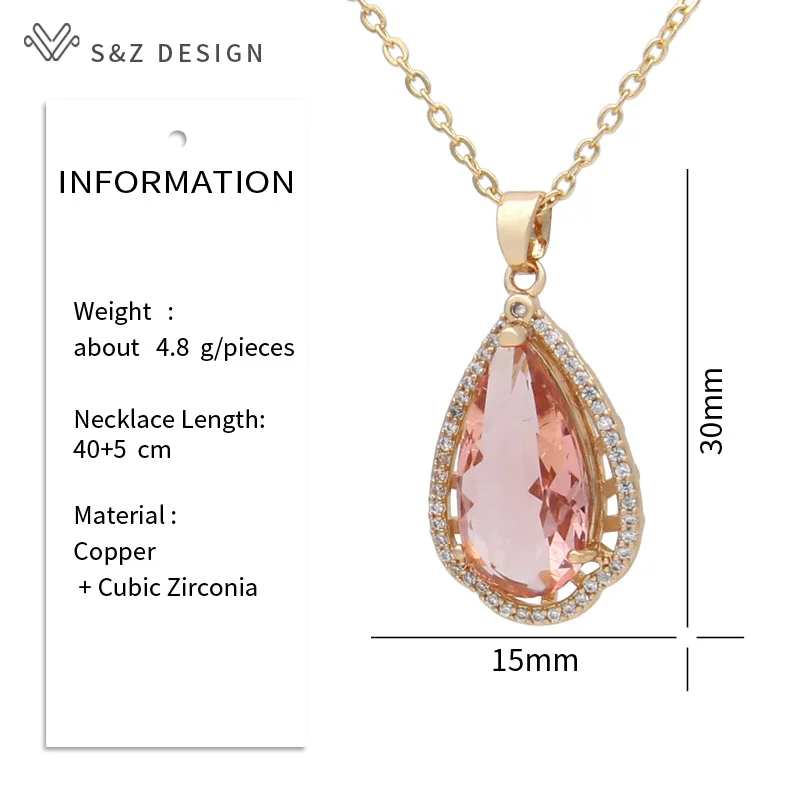 S&Z DESIGN New Fashion Elegant Champagne Cubic Zirconia Pendant Necklace For Women Wedding Party Jewelry Trendy Fine Gift