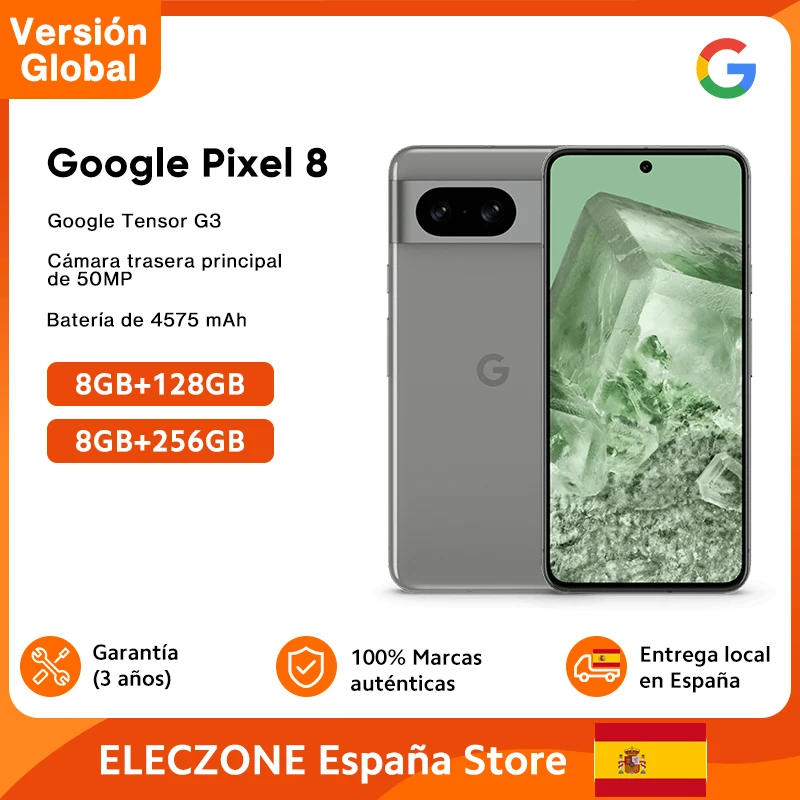 Versión global Google Pixel 8 5G Google Tensor G3 50MP cámara trasera IP68 Live Translate 4575mAh batería 120Hz pantalla lisa Smartphone