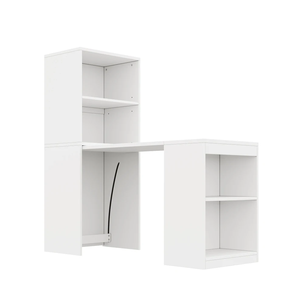 130x51x137cm Multifunktionaler Klapptisch, Bürotisch, Kombination aus Schreibtisch und Schrank in Einem Design, Vier Aufbewahrungsfächer – Detail 12