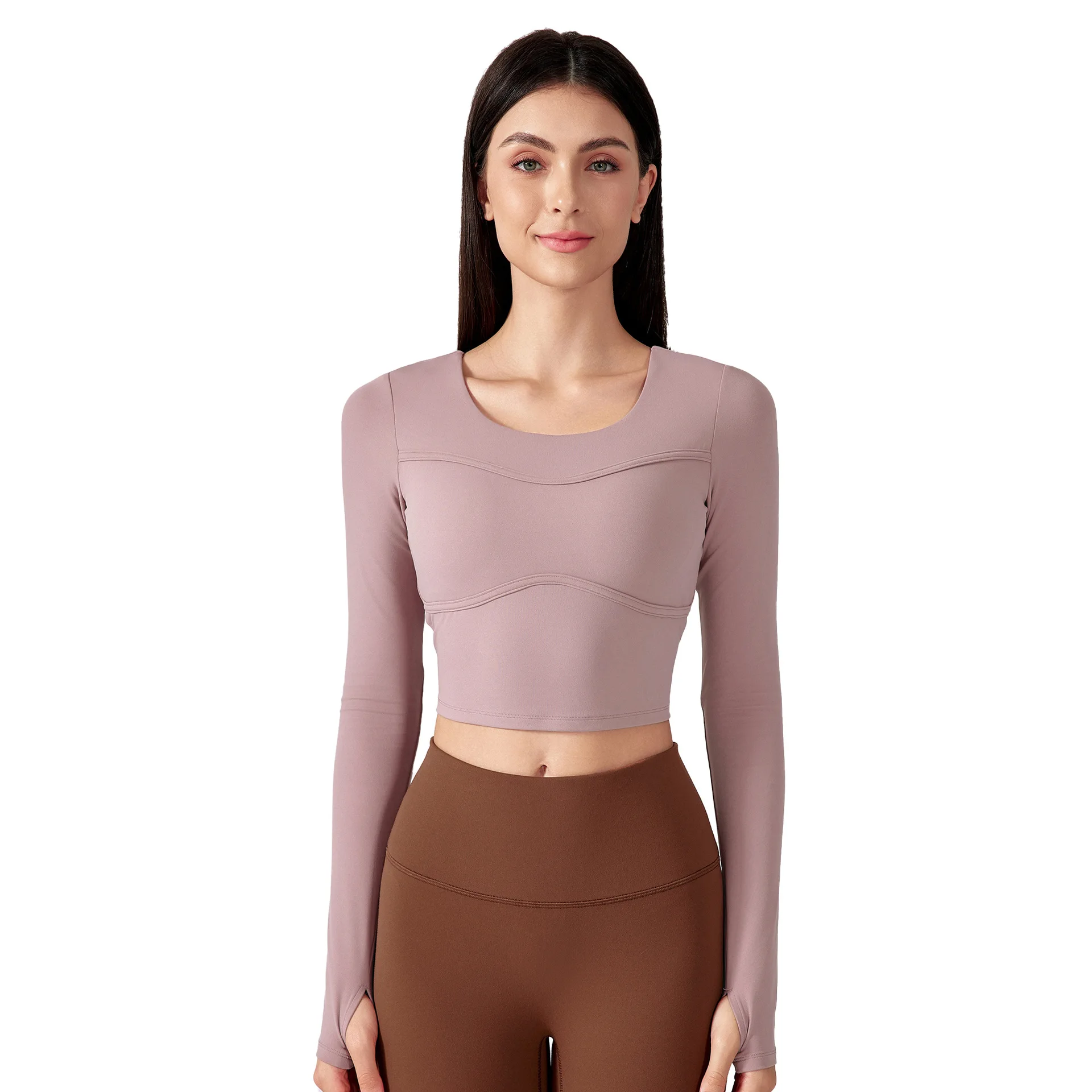 Mermaid Curve Yoga Suit Long Sleeve Training Morning Run Fixed Cup Short Fitness Suit High Sense Professional Sports Top Women