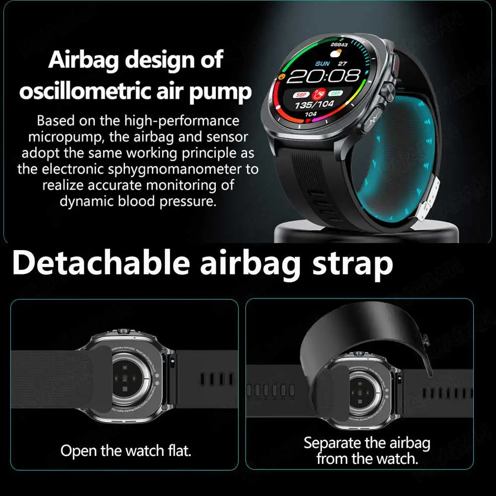2025 New For huawei Airbag Smart Watch men air Pump health watch Bluetooth call True Blood Pressure Uric Acid Blood Lipids watch 2