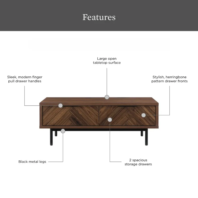 Wyatt Geo Modern Rectangular Wood Coffee Table with Storage, Walnut Brown 3