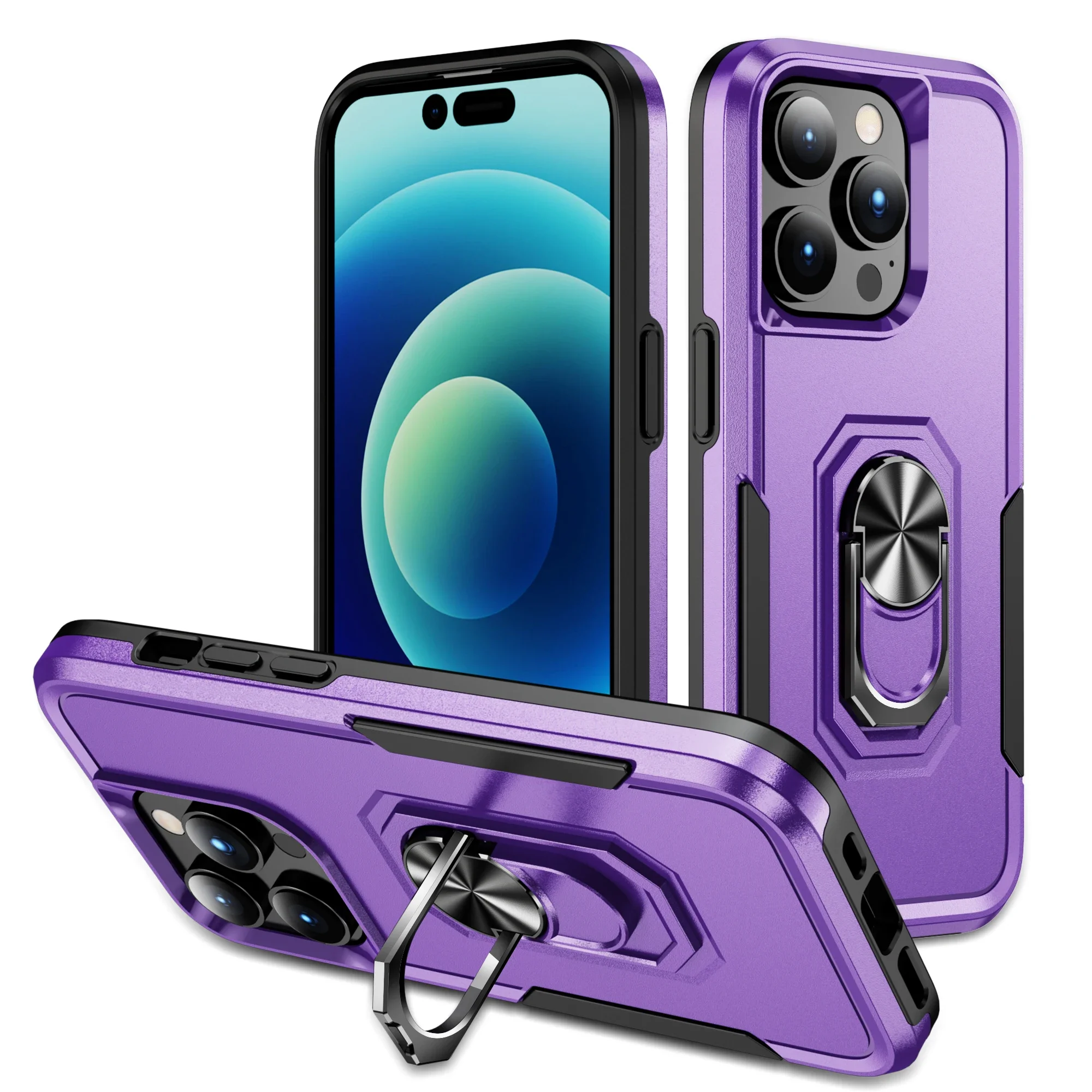 Heavy Duty Shockproof Anti-Scratch Armor Phone Case with Ring Holder