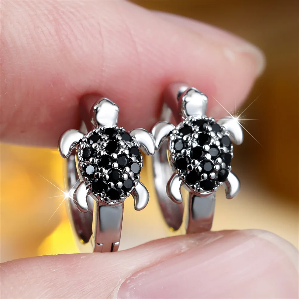 Multicolor Zircon Sea Turtle Hoop Earrings For Women Vintage Gold Silver Color Ear Buckle Wedding Jewelry Valentine's Day Gifts