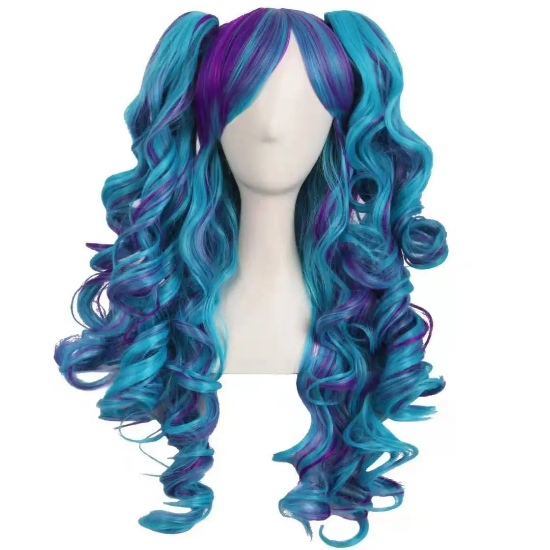 Vibrant Ombre Two-Tone Long Wavy Cosplay Wig with Ponytails