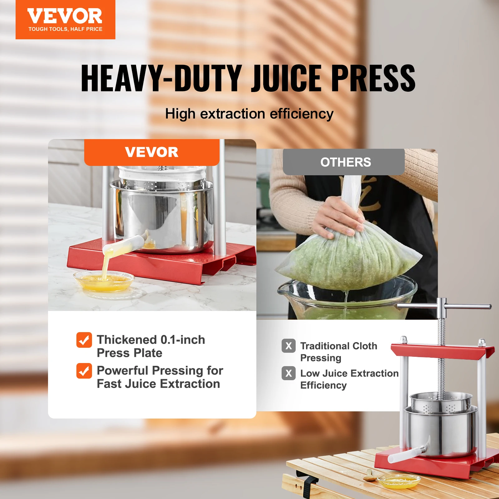 VEVOR Fruit Wine Press 2/3/6L, 2 Stainless Steel Barrels, Manual Juice Maker with T-Handle for Outdoor, Kitchen, and Home 2