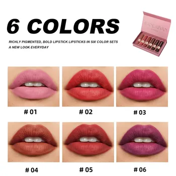 6PCS Velvet Matte Lipstick Set Highly Pigmented Long Lasting Non Drying Silky Smooth Lip Makeup Gift Box For Women 3