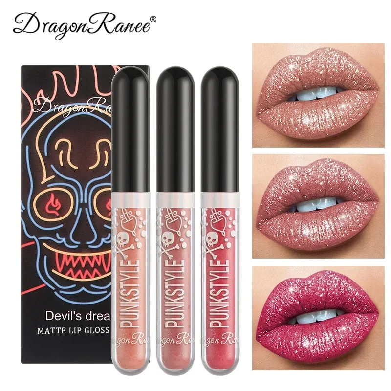 3pcs Glitter Lipstick Set Waterproof Sexy Blue Purple Black Lip Gloss Shiny Lip Tint Halloween Lip Makeup Tool Korean Cosmetics 3