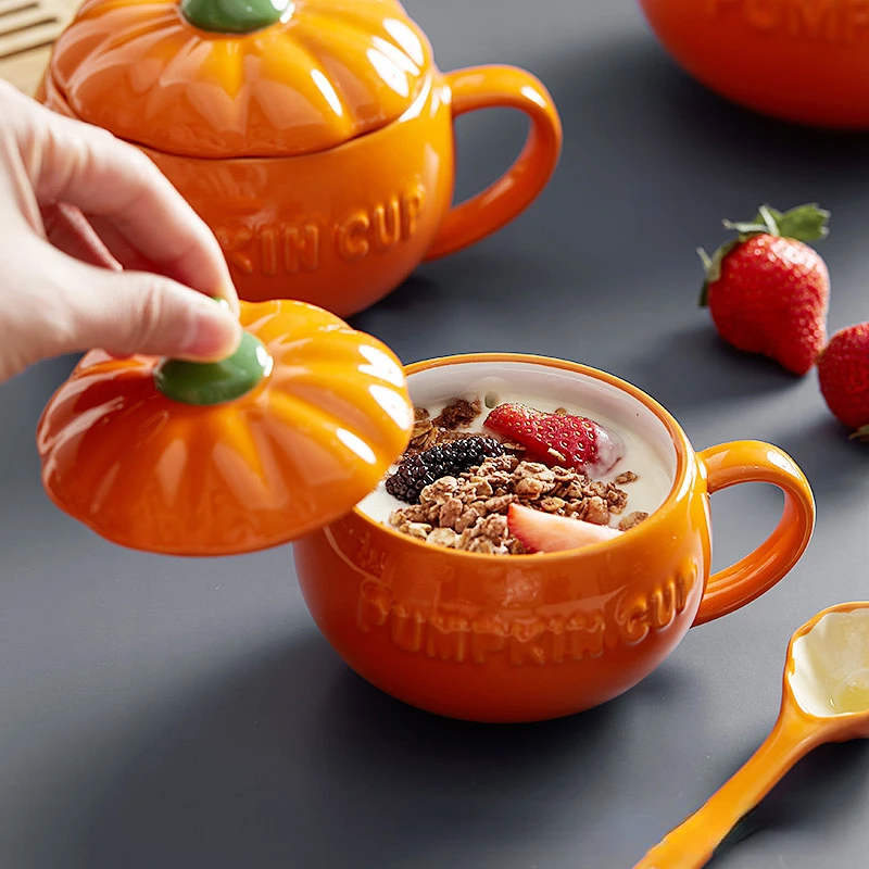 Halloween Pumpkin Water Cup Ceramic Thermos Cup with Lid Exquisite  Breakfast Oatmeal Cup Heat-insulating Scalding-proof Milk Cup - AliExpress