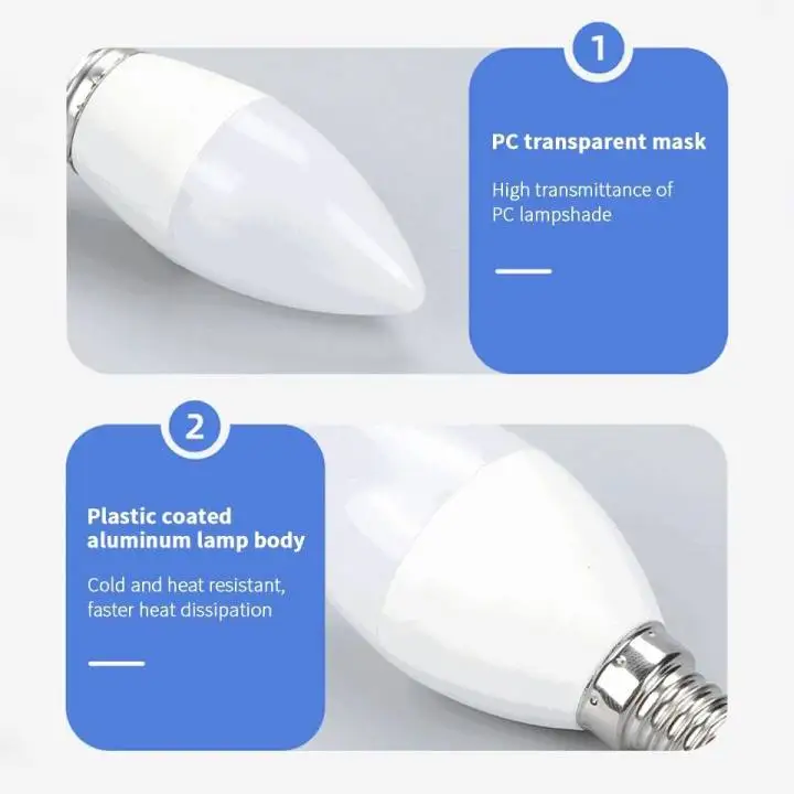 나사 포트 LED 촛대 전구, 6500K 백색광, 침실 거실 홈 오피스용, 5W E27, 1 개