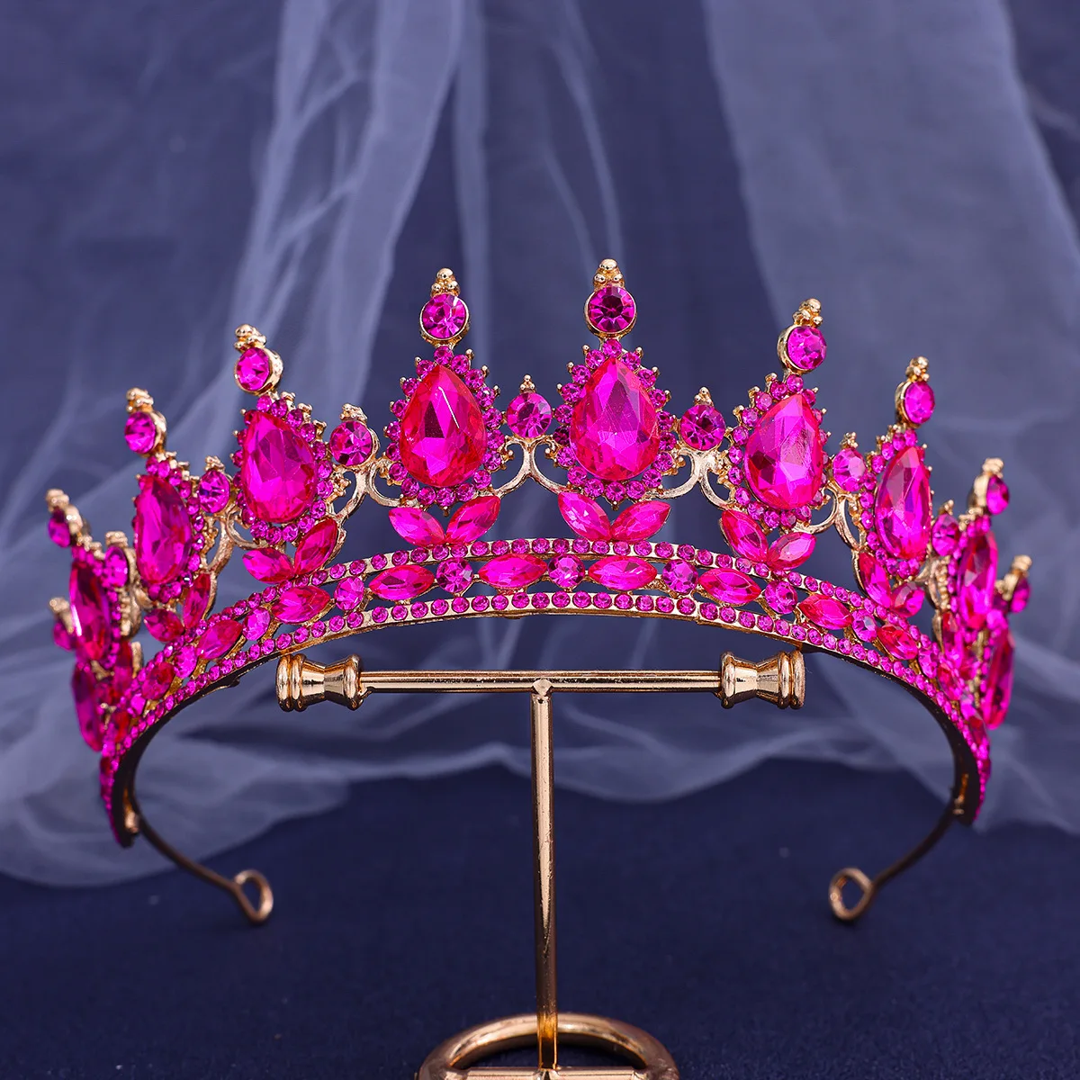 Full Rose Red Crystal Tiara Crown Bridal Hair Dress Party  display picture 2