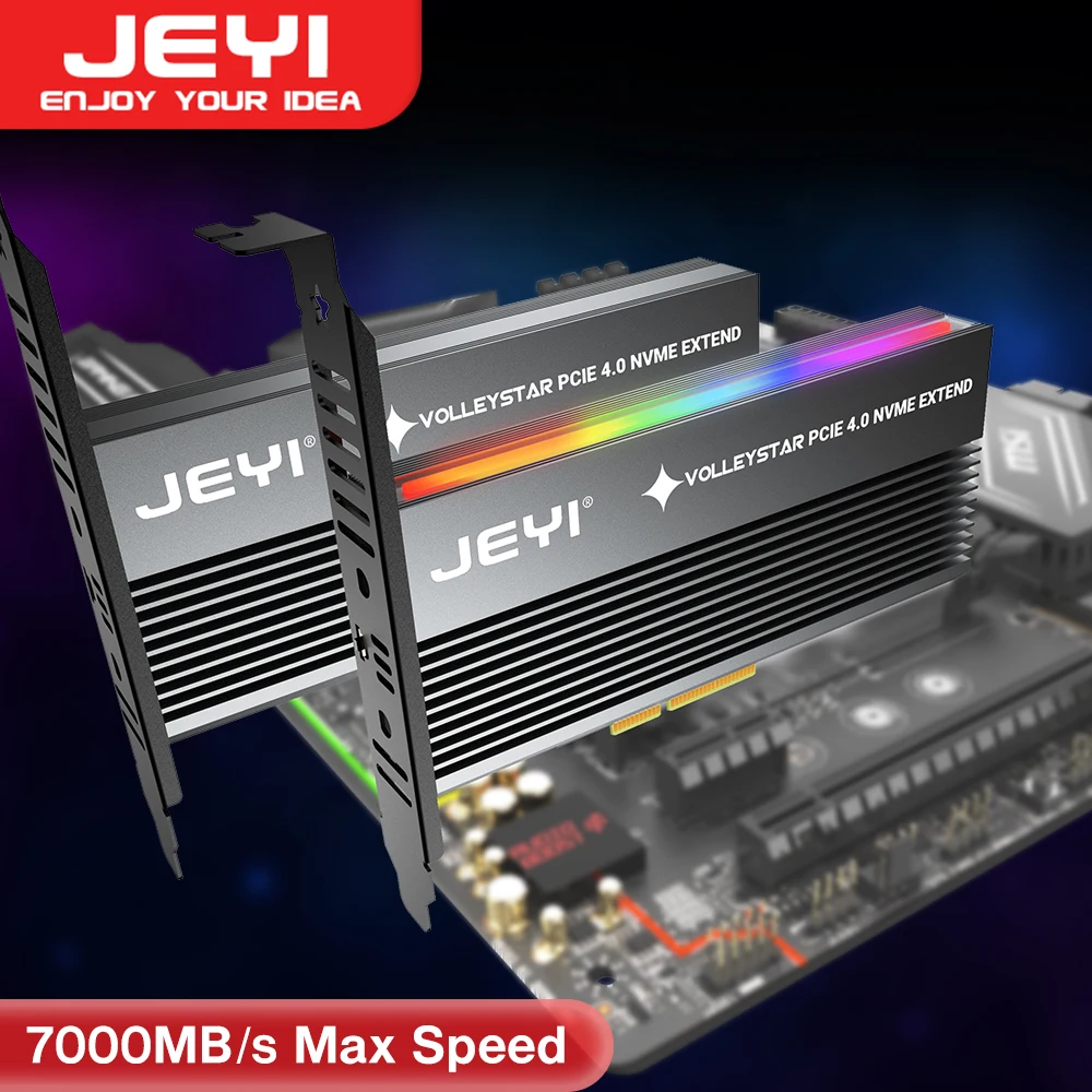 Jeyi Volleystar Pcie Naar Nvme Adapter Met Aluminium Heatsink, M.2 Rgb Pcie 4.0 Kaart Met 1/2u Lage Standaard Profiel Beugel