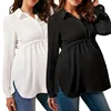 Spring Summer Women's Fashionable Solid Color V-neck Comfortable Long-sleeved High-waisted Casual Breathable Pregnant Shirt 1