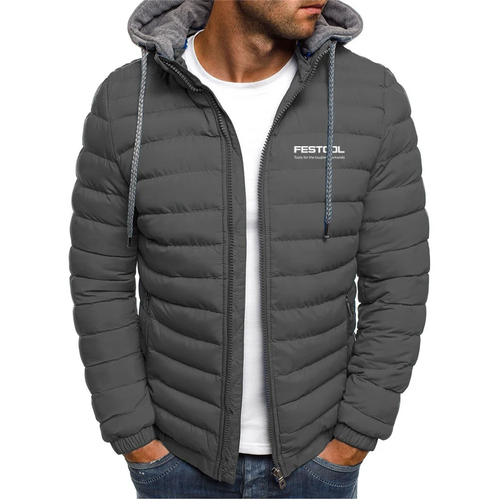 Festool 2023 spring and autumn new solid color hooded cotton 7-color men's coat comfortable clothing casual snow coat