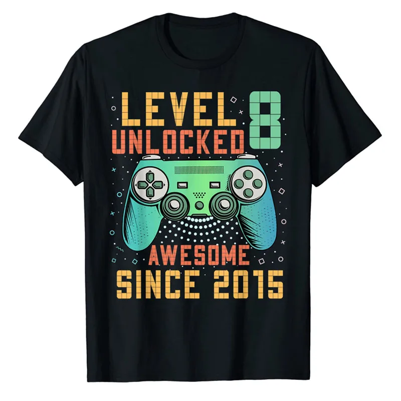 

Level 8 Unlocked Awesome Since 2015 Gaming T-Shirt 8th Birthday 8 Year Old Boy Gifts Gamer Tee Tops Funny Born In 2015 Outfits