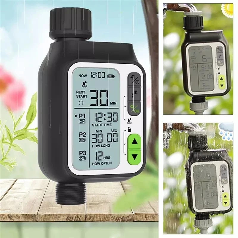 

Automatic IRRIG System Garden Water Timer With Rain Sensor 3 Separate Timing Programs Waterproof Irrigation Controller