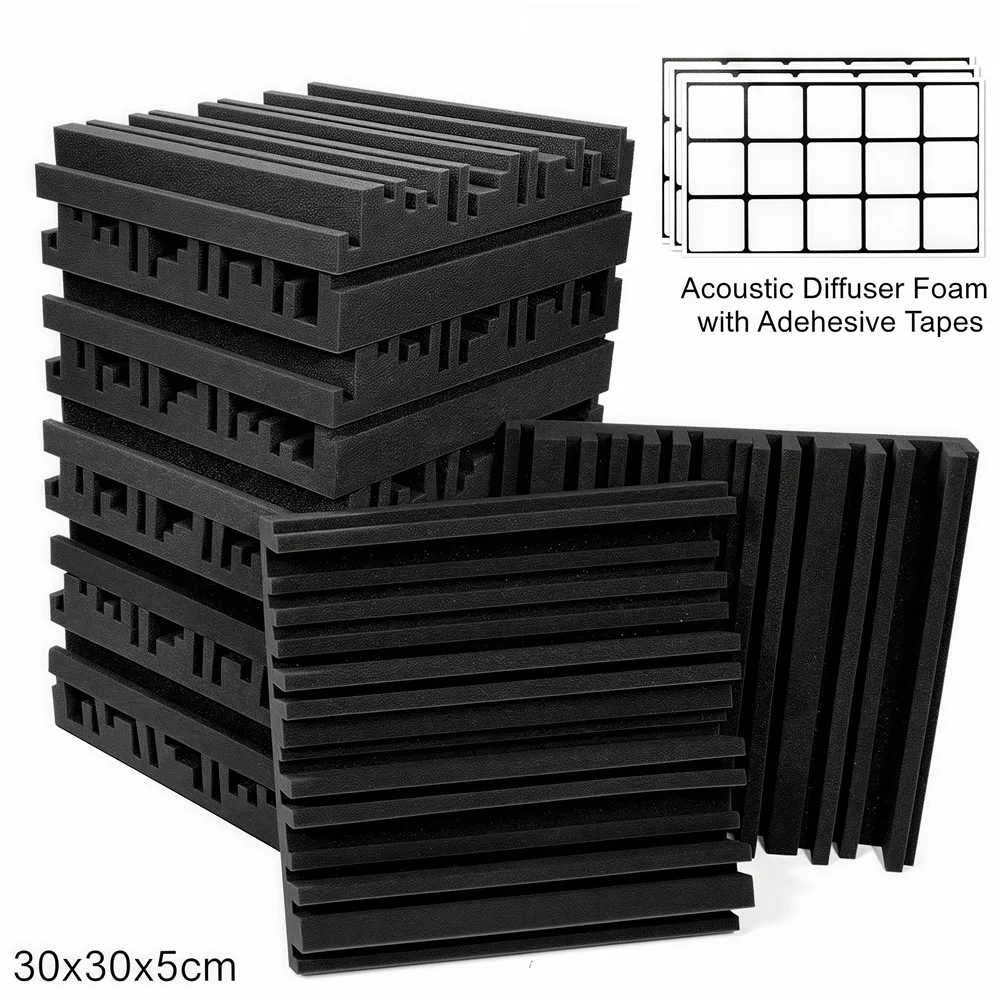 Studio Acoustic Foam Panels soundproof foam acoustic diffuser panels Soundproof Sponge Diffusers Drum Room Absorption Treatment Wall Sound Foam Pads with Tapes 12/24Pcs