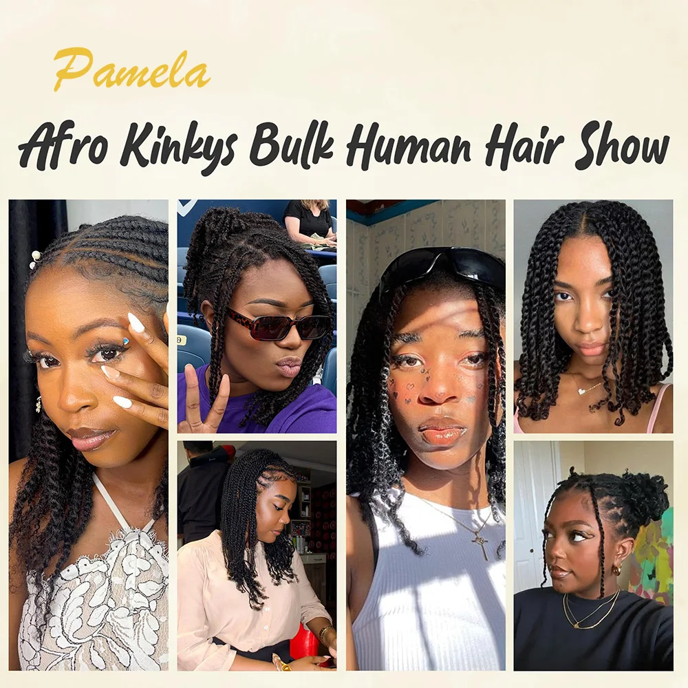 Afro Kinkys Bulk Human Hair 100% Real Human Hair for Mini Twist Braiding Loc Extensions & Crochet Kinky Curly Hair Bundles