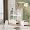 Kids Bookcase and Bookshelf, Multifunctional Bookcase with 5 Storage Cubbies and 3 Movable Drawers,  Toy Storage Organizer 5