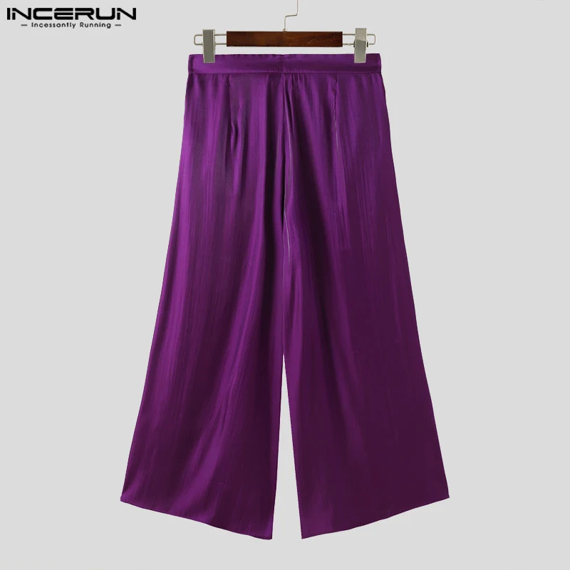 INCERUN 2024 American Style Men's Trousers Fashion High Waisted Pants Casual Streetwear Glitter Fabric Wide Leg Pantalons S-5XL